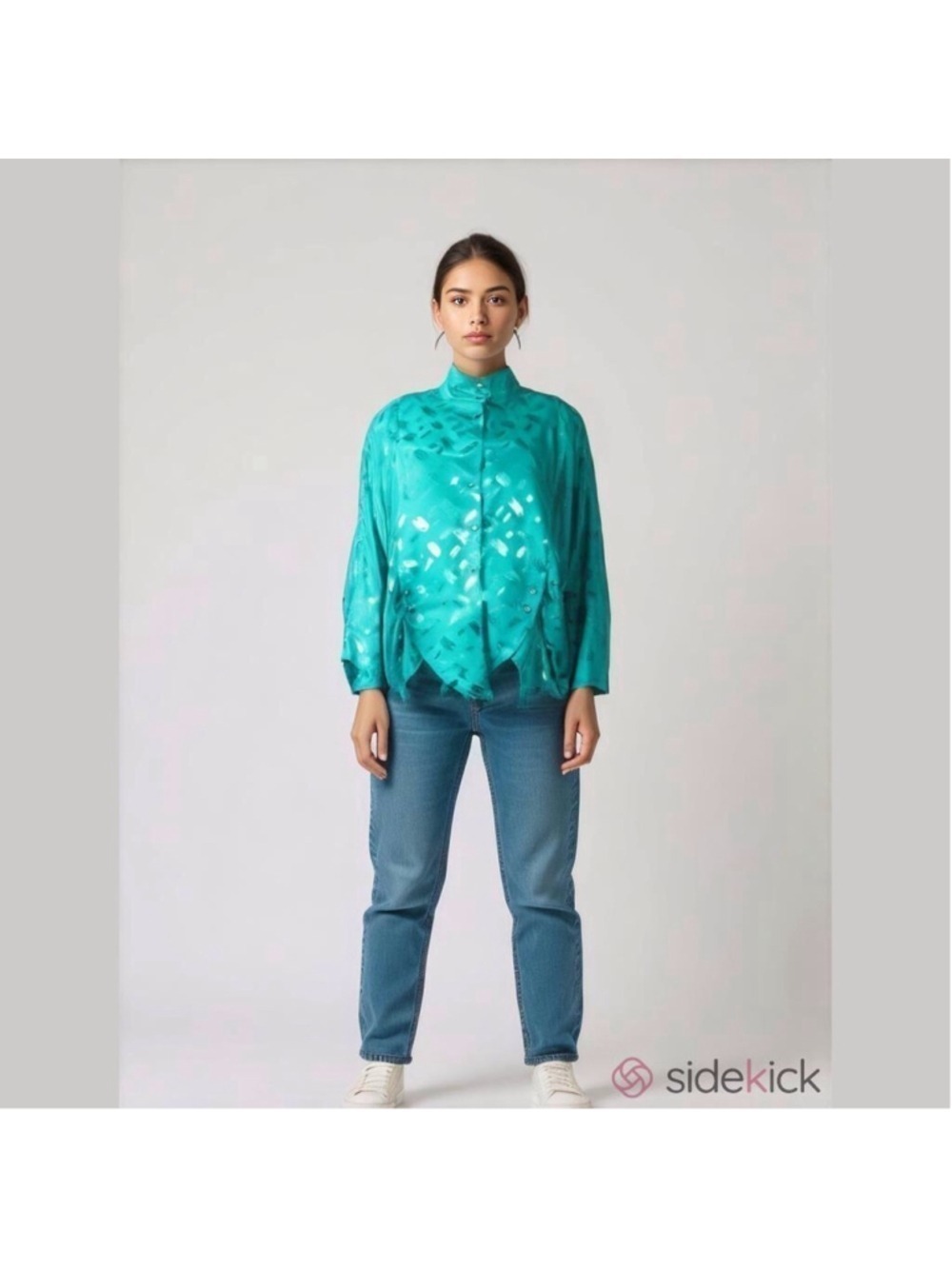 Impromptu 1980s Blouse, L, Teal, vintage